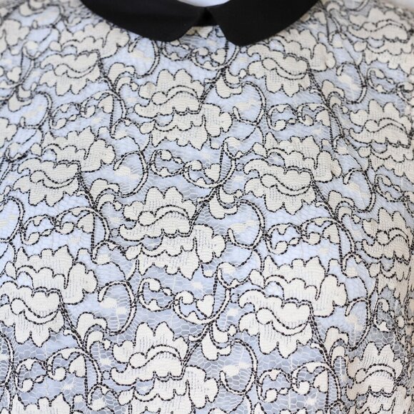 NWT Zara Woman Size L black/white lace short sleeve top w/black Peter Pan collar - Picture 5 of 11